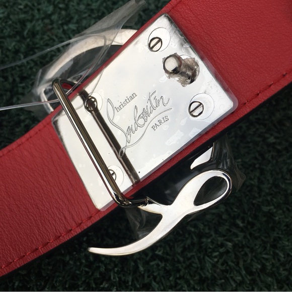 New Christian Louboutin Logo Buckle Iridescent Leather Belt Rainbow Silver 75 - Picture 12 of 16